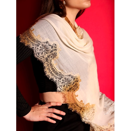 beige shawl with lace and swarovski-4