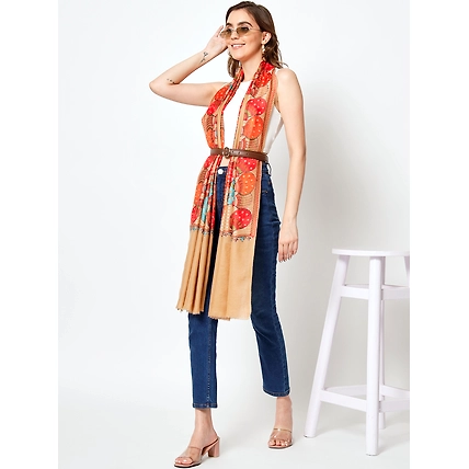 Brown Shawl with Embroidered Ethnic Motifs-1