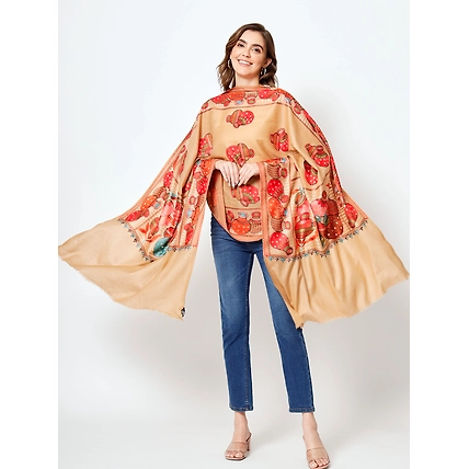 Brown Shawl with Embroidered Ethnic Motifs-3