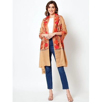 Brown Shawl with Embroidered Ethnic Motifs-4