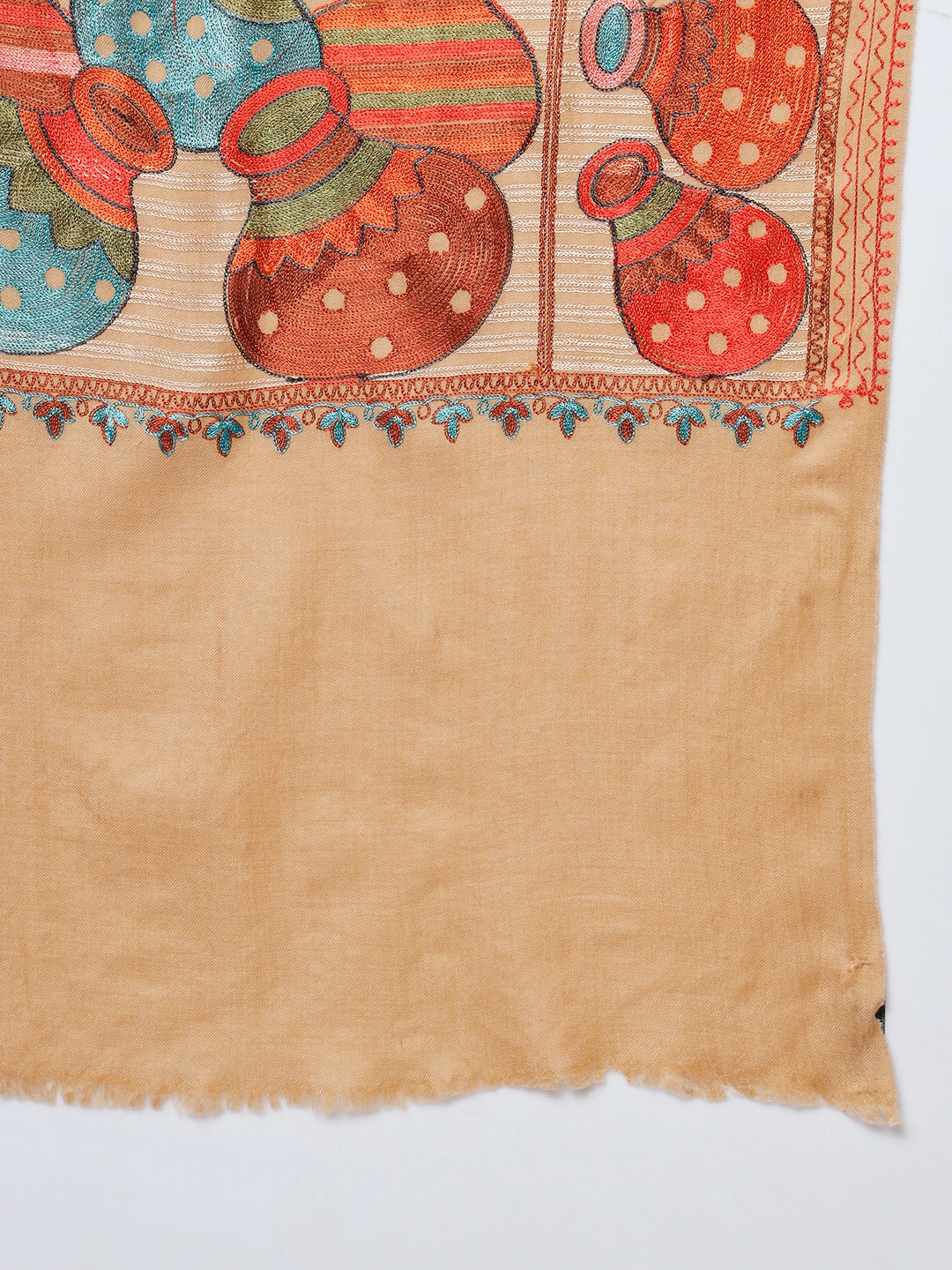 Brown Shawl with Embroidered Ethnic Motifs-5