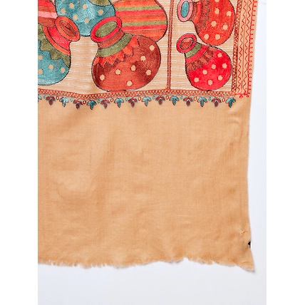 Brown Shawl with Embroidered Ethnic Motifs-5