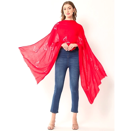 Red Shawl with embellished Swarovski Butterfiles-MOD-SV-PL-RED-SWA-BR