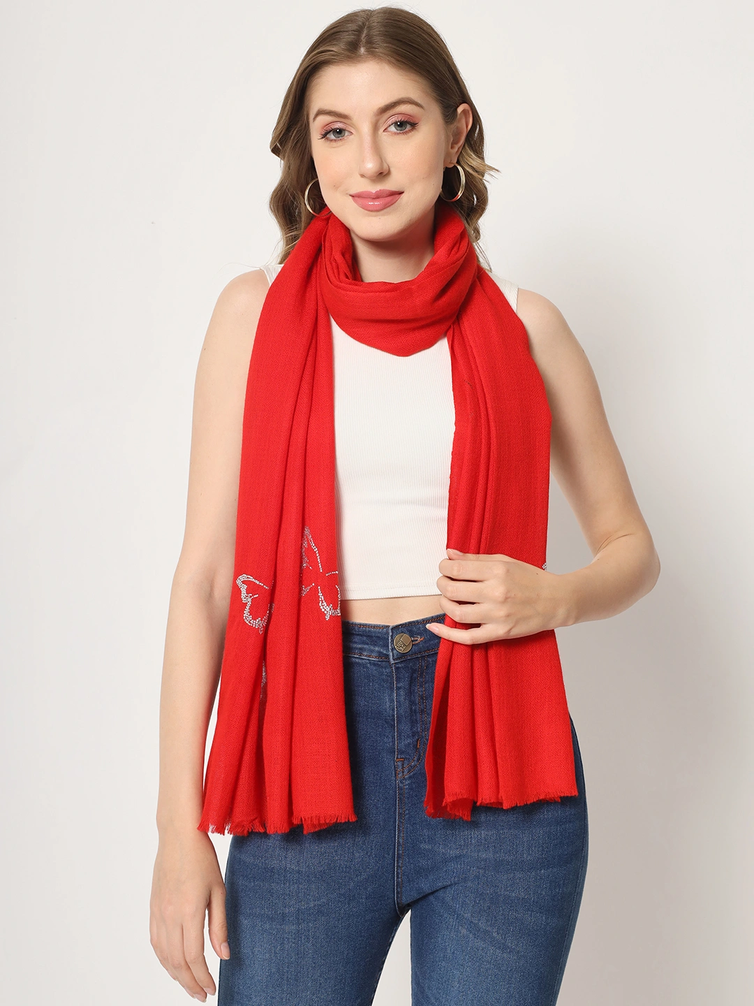 Red Shawl with embellished Swarovski Butterfiles-3