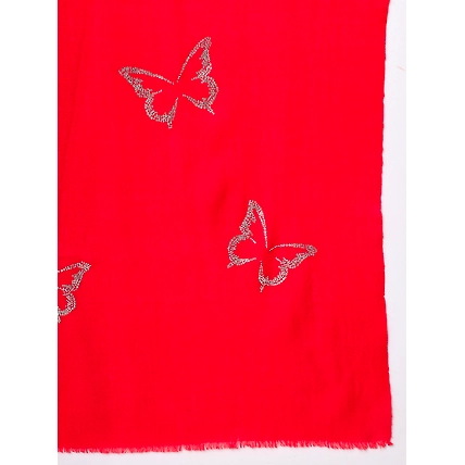 Red Shawl with embellished Swarovski Butterfiles-4