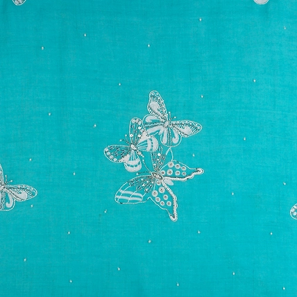 Turquoise Blue Shawl, Pure Pashmina Shawl with hand embroidery white butterflies-7