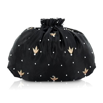Black Potli Bag , hand embroidered with floral artwork-4