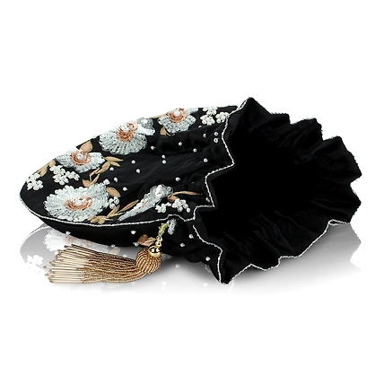 Black Potli Bag , hand embroidered with floral artwork-5