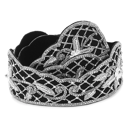 Black Waist Belt, White flowers, Swarovski Crystals &amp; Decorative Stones-1