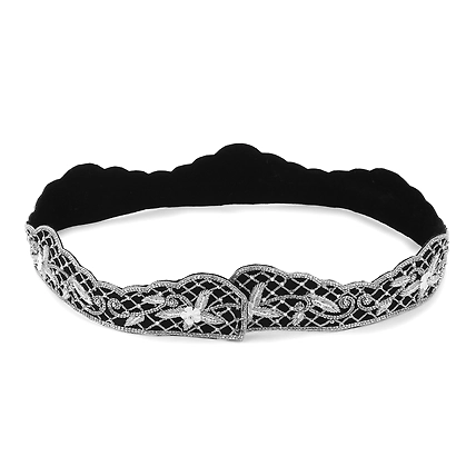 Black Waist Belt, White flowers, Swarovski Crystals &amp; Decorative Stones-2