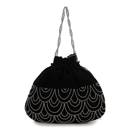 Black Potli Bag with exquisite silver circles embroidery-3