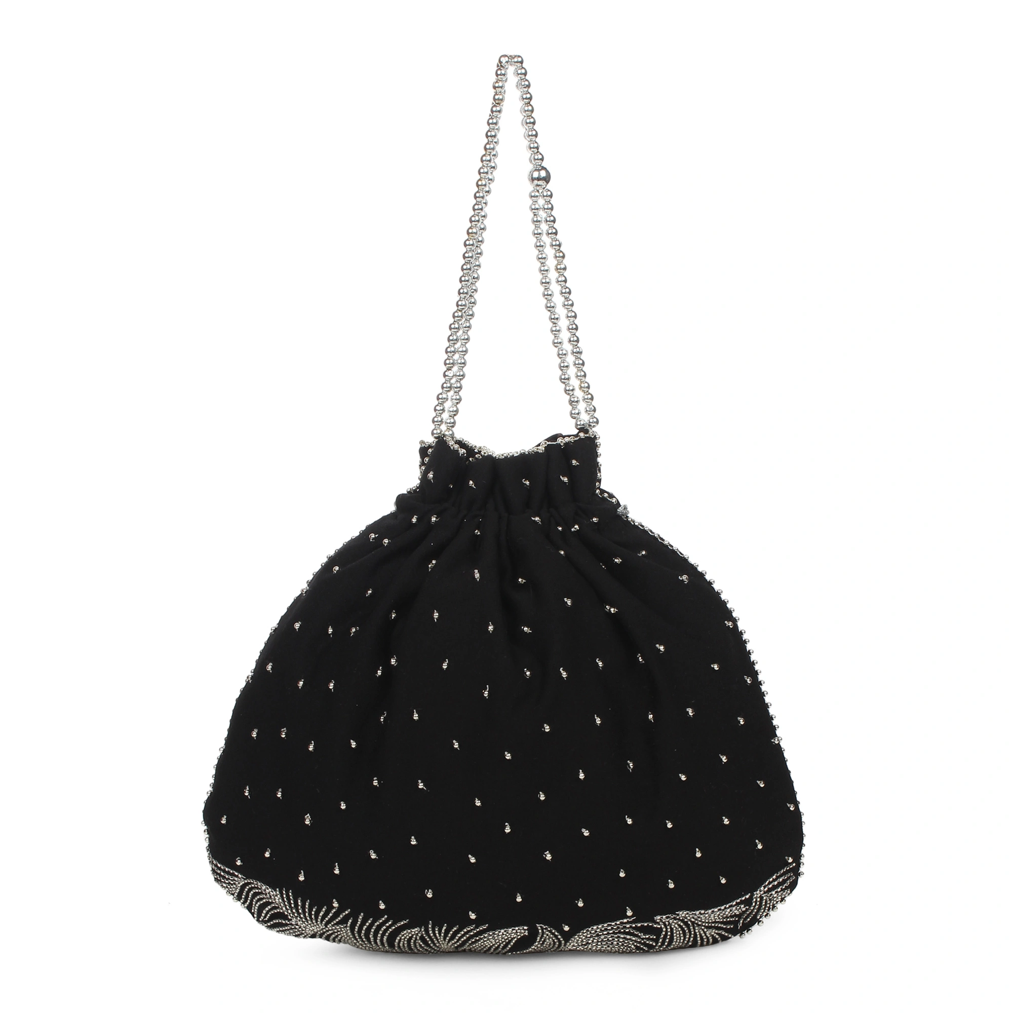 Black Potli Bag with exquisite silver waves embroidery-3