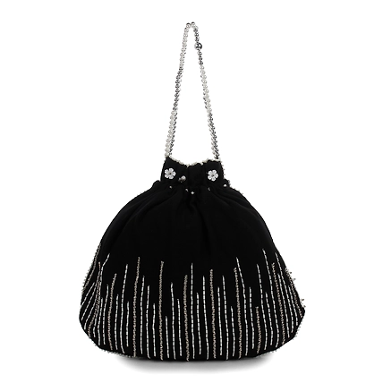 Black Potli Bag with exquisite white floral artwork design all over-5
