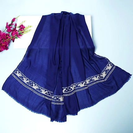 Blue Shawl embellished &amp; hand embroidered with pearls &amp; swarovski crystals-MOD-BLUE-W-PEARLS