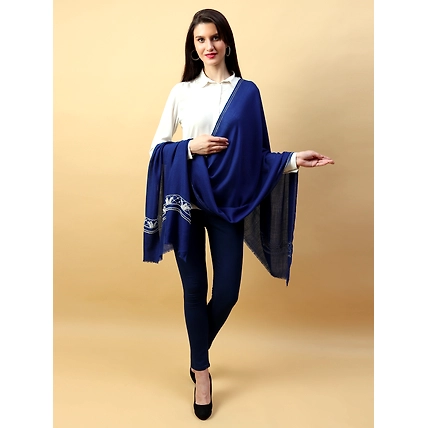 Blue Shawl embellished &amp; hand embroidered with pearls &amp; swarovski crystals-3
