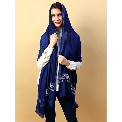 Blue Shawl embellished &amp; hand embroidered with pearls &amp; swarovski crystals-4