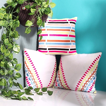 White Cushion Cover, three cushion cover set, hand embroidered-8