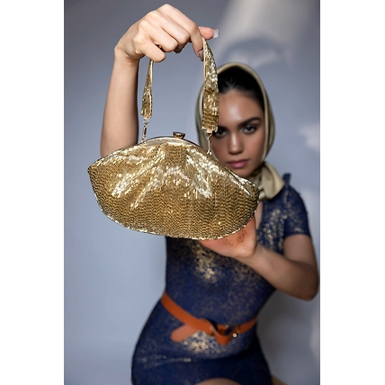 Golden Clutch shoulder bag an ideal crystals bag-MOD-FHS-GOLD-DANA-PURSE
