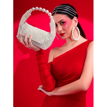 White ladies purse pearls handbag and shoulder bag for women-MOD-FHS-PR-HBAG