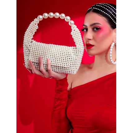 White ladies purse pearls handbag and shoulder bag for women-2