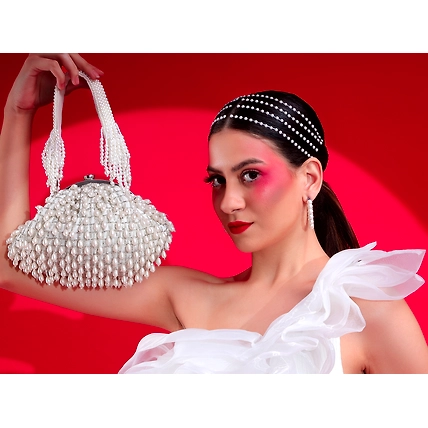 White Purse with handcrafted pearls detailing an ideal bridal bag-2
