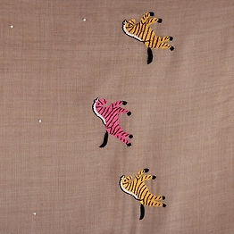 MODARTA Biege Woolen Shawl with hand embroidred animal motifs