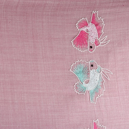 Light Pink Woolen Shawl, Fine Wool, Hand Embroidered Winter Shawl-MOD-FINEWOOL-PINK-FISHES