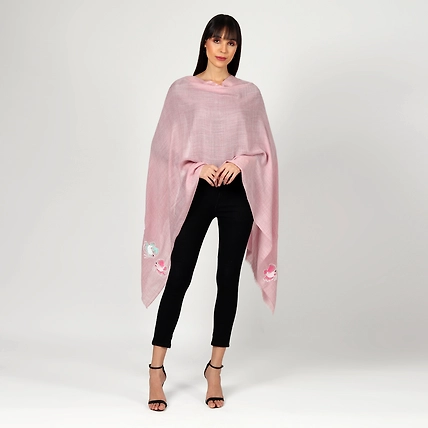 Light Pink Woolen Shawl, Fine Wool, Hand Embroidered Winter Shawl-1