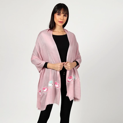 Light Pink Woolen Shawl, Fine Wool, Hand Embroidered Winter Shawl-3