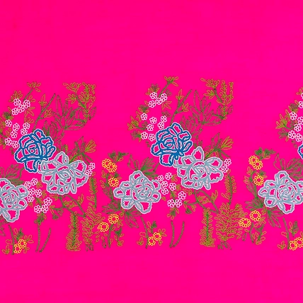 Fuschia Pink Shawl, Pure Pashmina Shawl with Hand Embroidered Lotus Garden Pattern-5