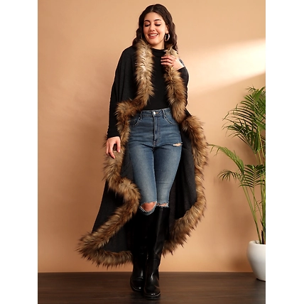 Fur Cape, Fur Jacket, Fur Coat, Fur Shawl-all in one Free Size Fur Wrap-MOD-FR-BL-JK