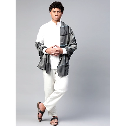 Black Grey Men's Shawl with Checks-1