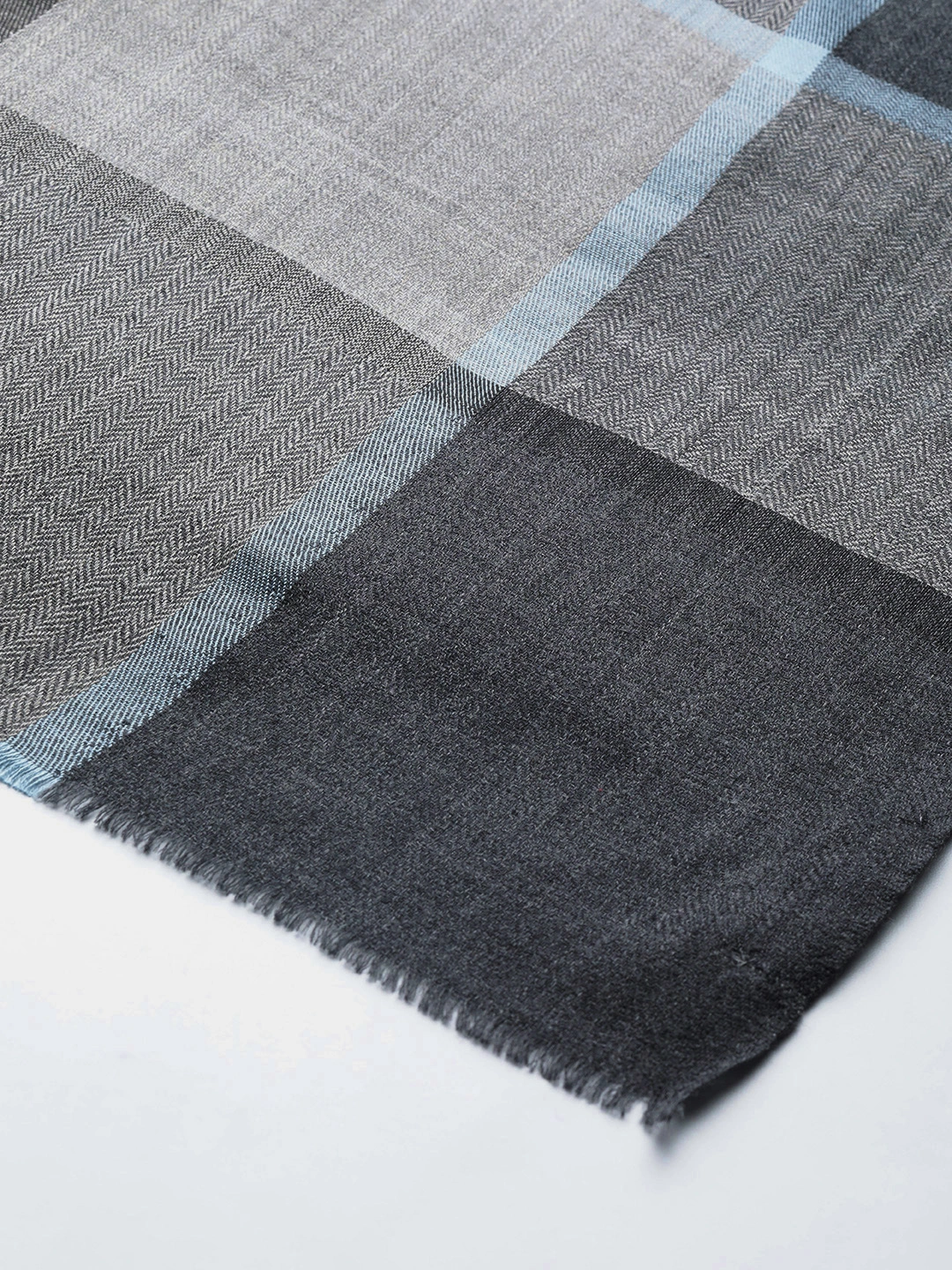 Black Grey Men's Shawl with Checks-3