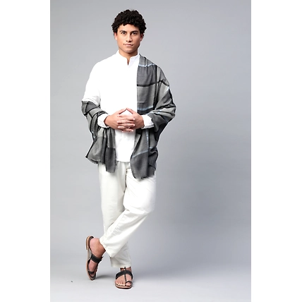 Black Grey Men's Shawl with Checks-5