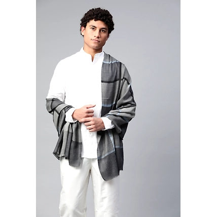 Black Grey Men's Shawl with Checks-6