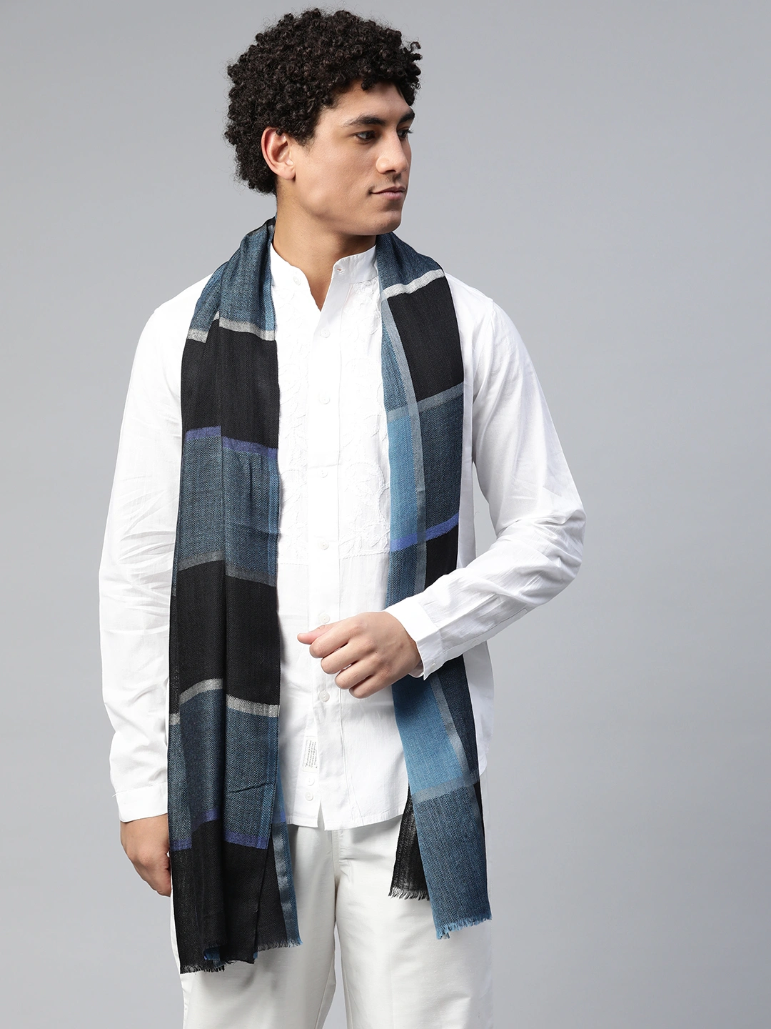 Classic Blue Checkered Men's Shawl-MOD-FW-CHECKS-OB-Male