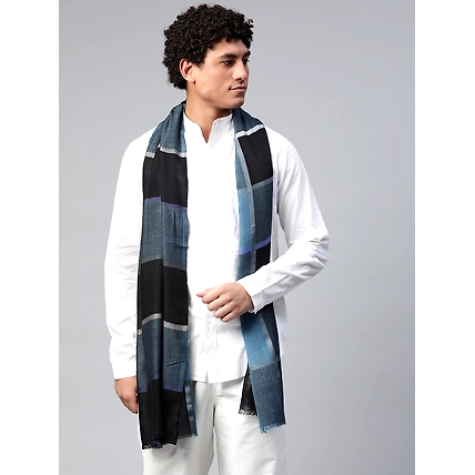 Classic Blue Checkered Men's Shawl-MOD-FW-CHECKS-OB-Male