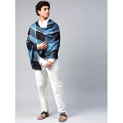 Classic Blue Checkered Men's Shawl-1