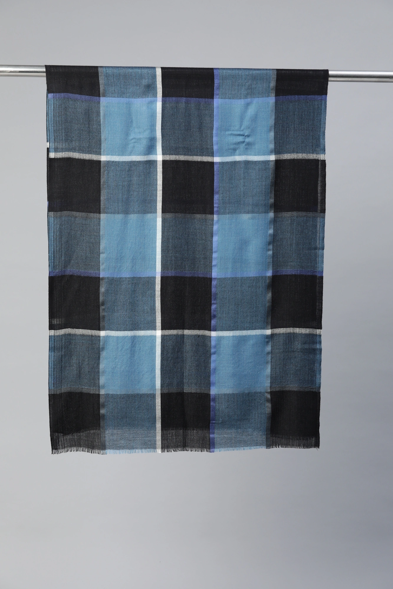 Classic Blue Checkered Men's Shawl-4