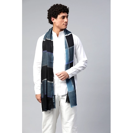 Classic Blue Checkered Men's Shawl-5