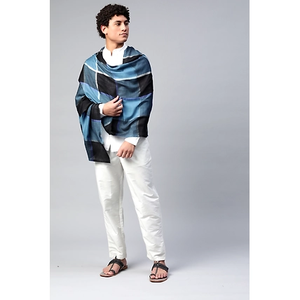 Classic Blue Checkered Men's Shawl-6