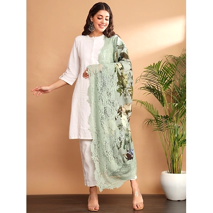 Floral Printed Shawl with Lace-1