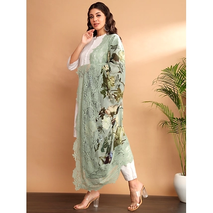 Floral Printed Shawl with Lace-2