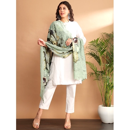 Floral Printed Shawl with Lace-3