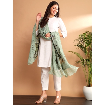 Floral Printed Shawl with Lace-5