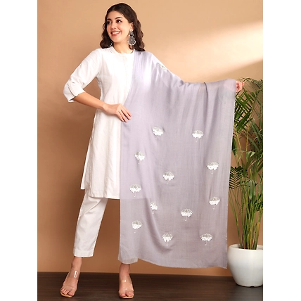 Grey Winter Shawl with white umbrellas-MOD-FW-GY-UMBR
