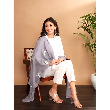 Grey Winter Shawl with white umbrellas-3