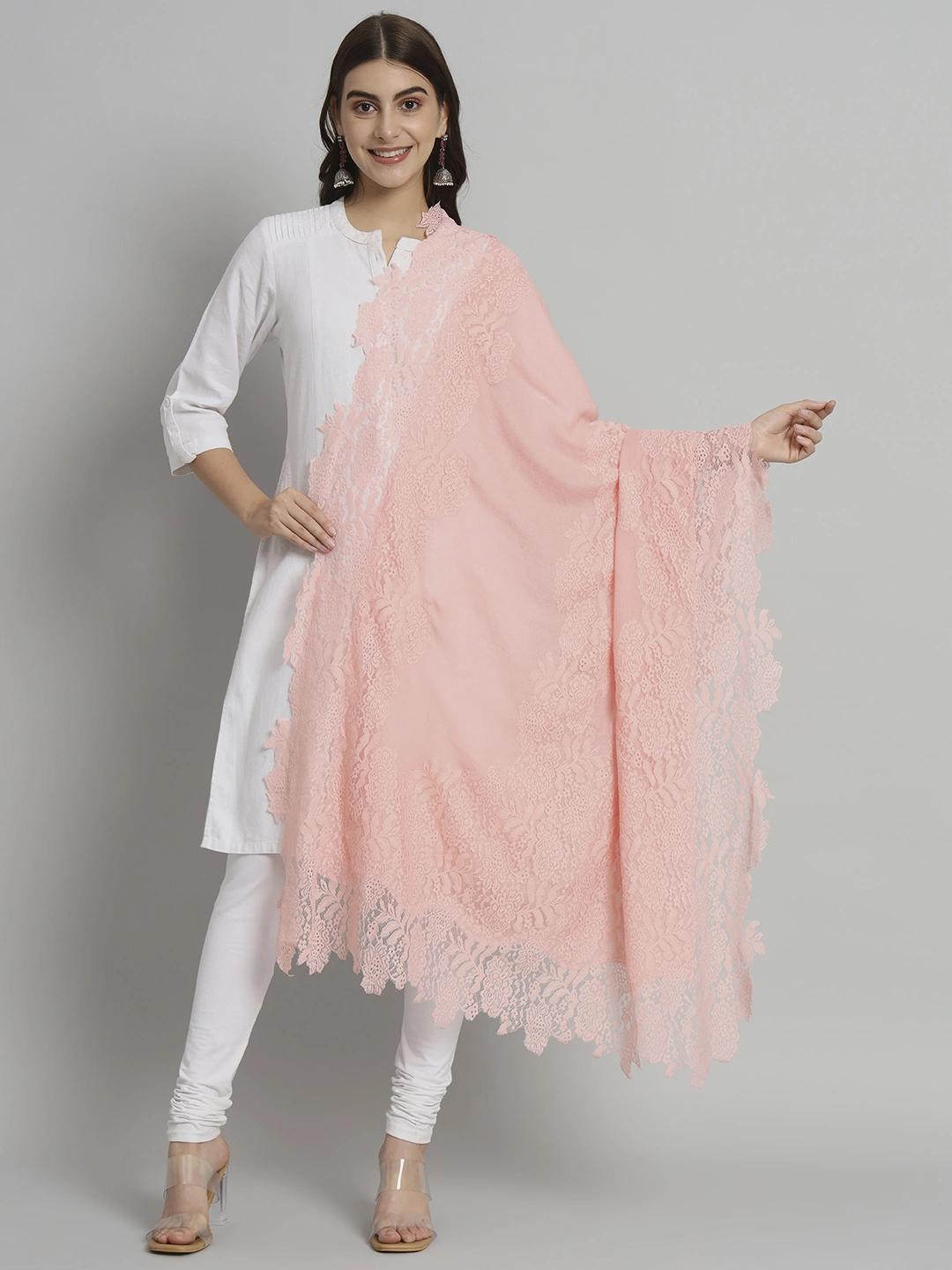 Pink Shawl with Lace-MOD-FW-PE-LACE