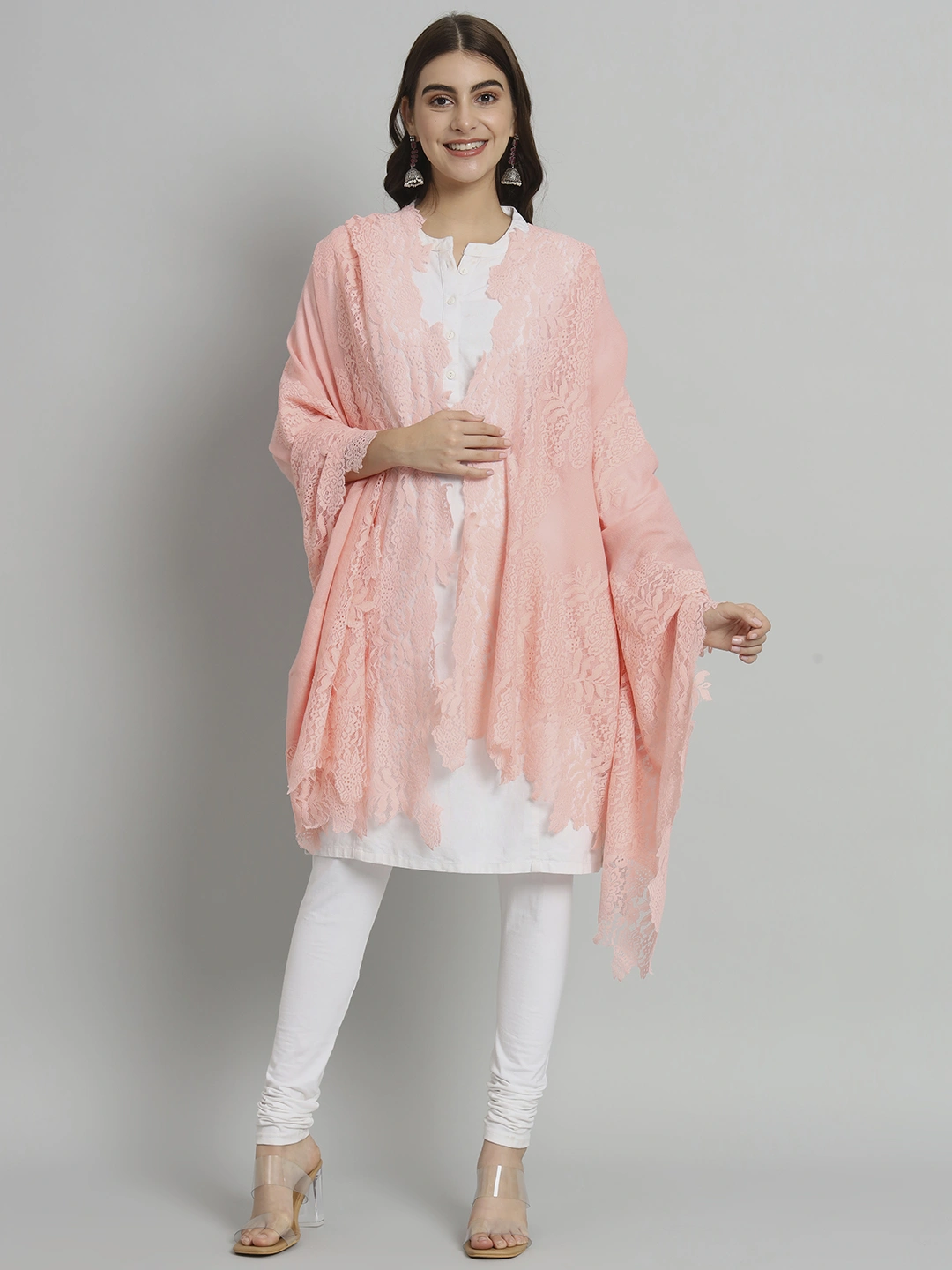 Pink Shawl with Lace-3