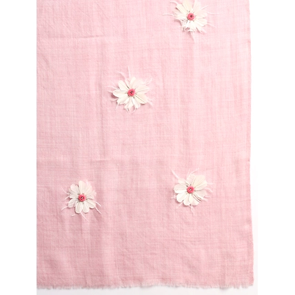 Pink Woolen Shawl with feather flowers-6